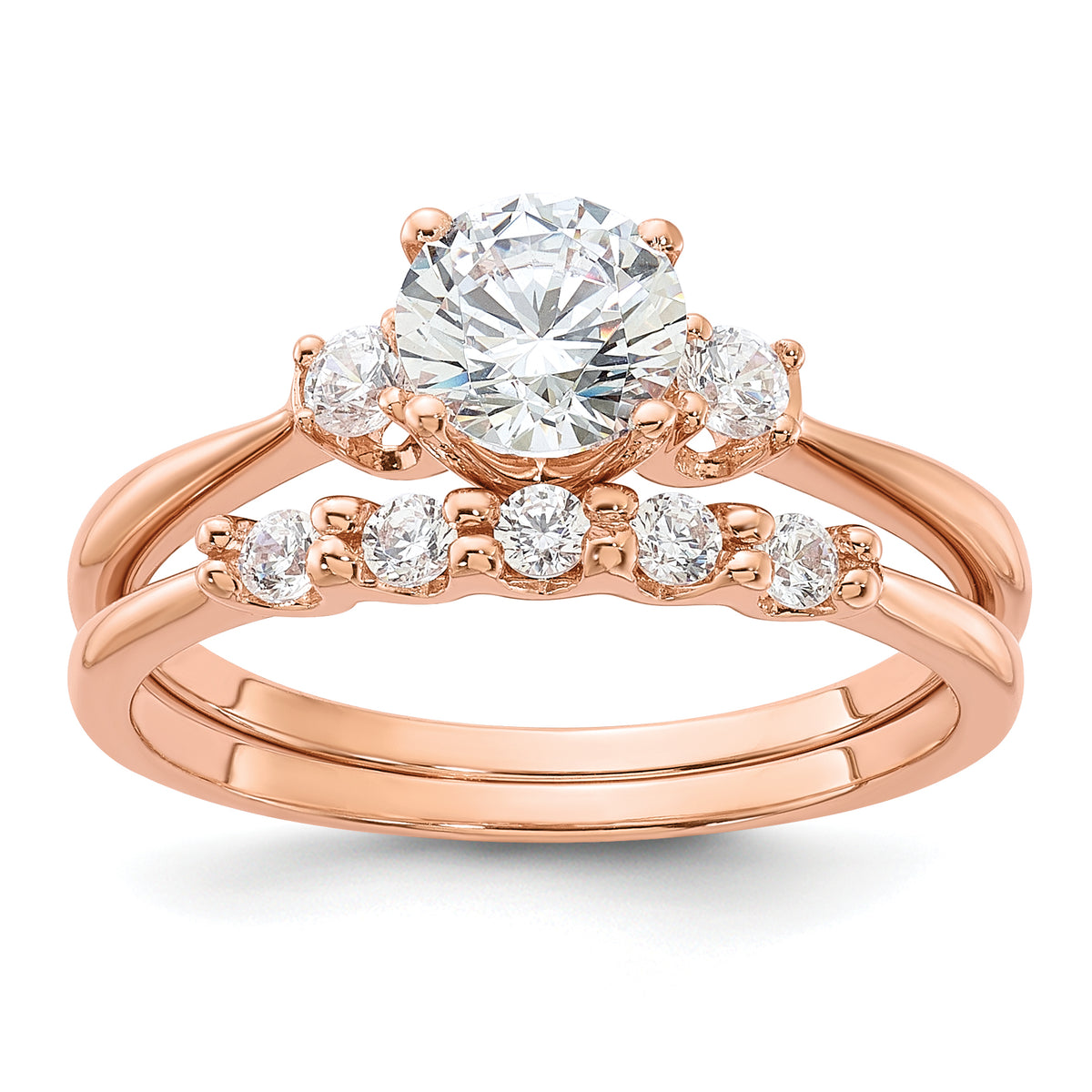 Sterling Silver Rose Gold-Plated Polished CZ Engagement Ring and Band Set