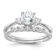 Sterling Silver Rhodium-plated Polished CZ Engagement Ring and Band Set