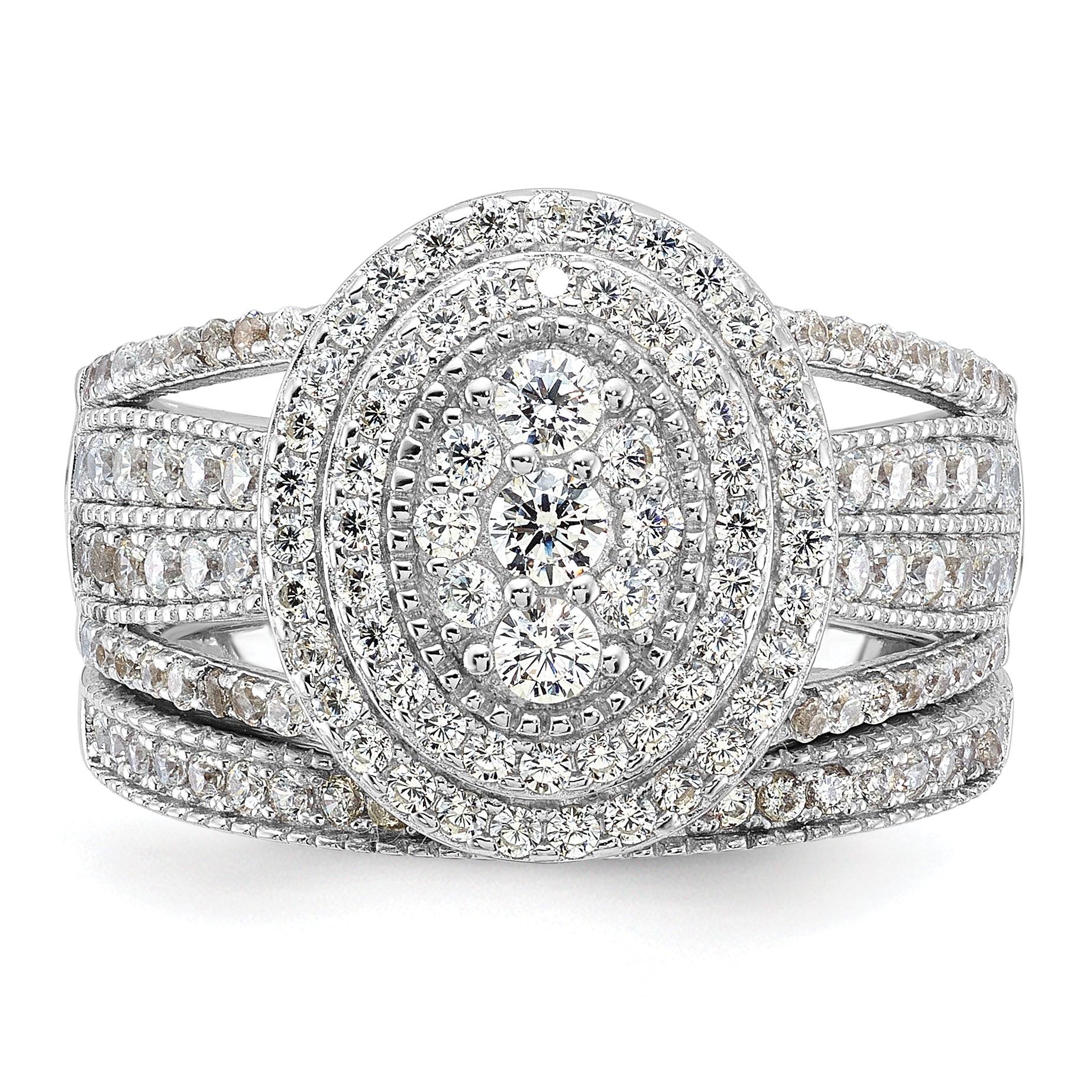 Sterling Silver Rhodium-plated CZ Ring and Band Set