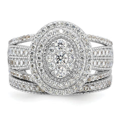 Sterling Silver Rhodium-plated CZ Ring and Band Set