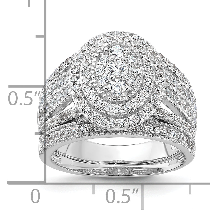 Sterling Silver Rhodium-plated CZ Ring and Band Set