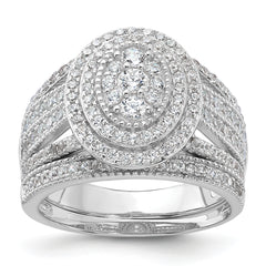 Sterling Silver Rhodium-plated CZ Ring and Band Set