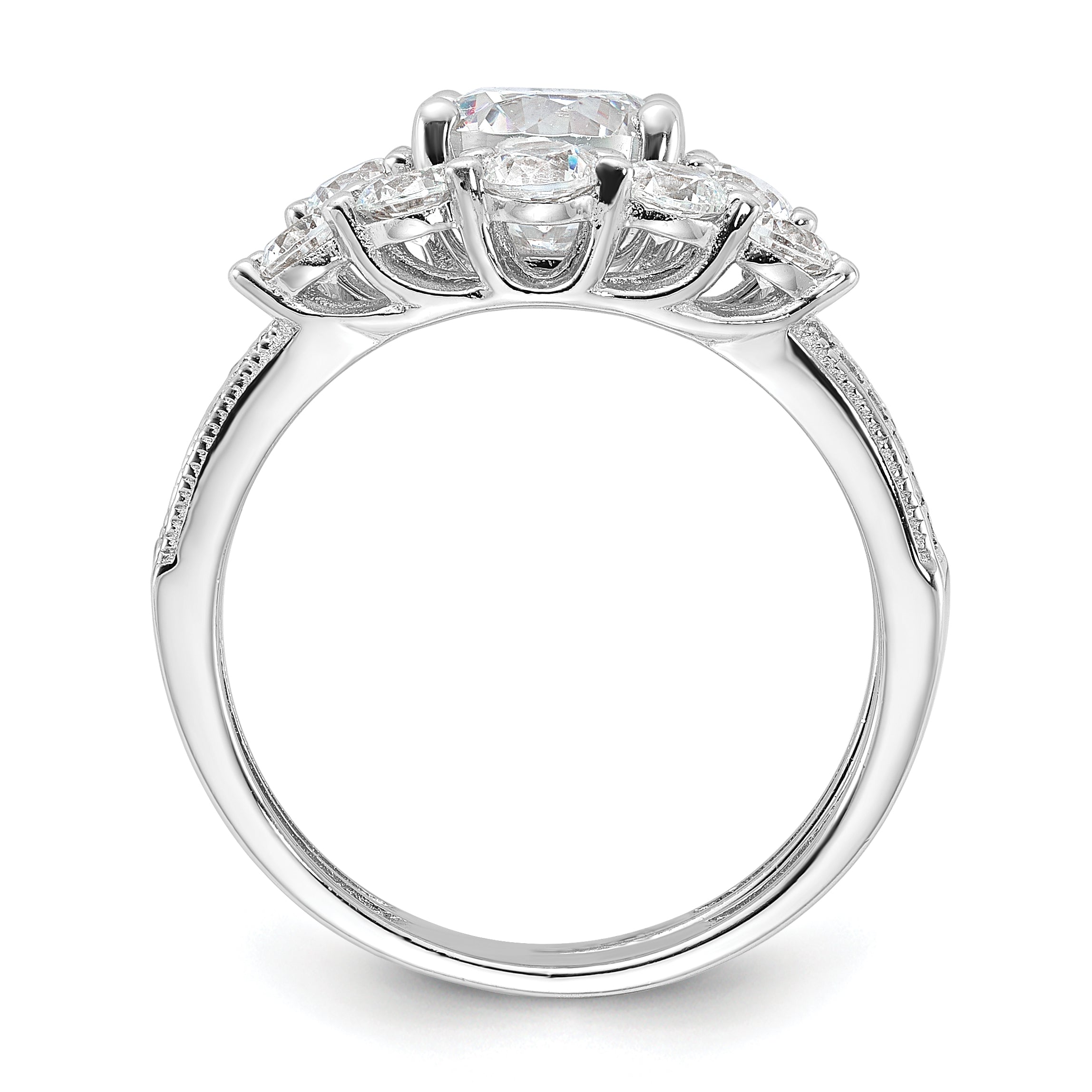 Sterling Silver Rhodium-plated CZ Engagement Ring and Band Set