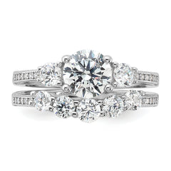 Sterling Silver Rhodium-plated CZ Engagement Ring and Band Set