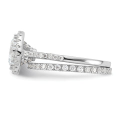 Sterling Silver Rh-plt 11mm CZ Halo Engagement/Eternity Band 2 Ring Set