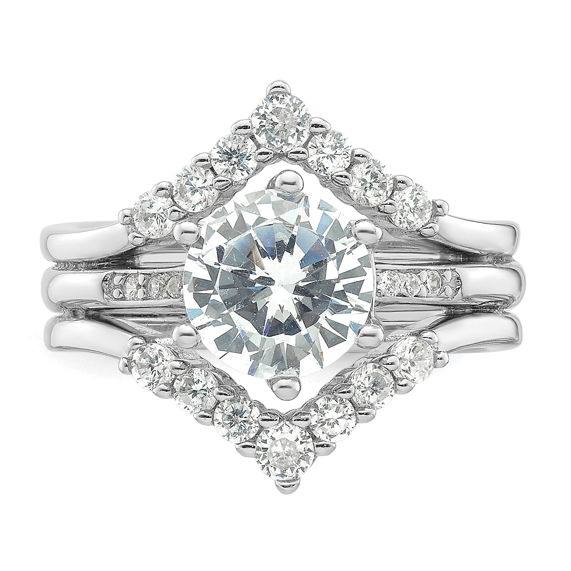 Sterling Silver Rhodium-plated CZ Three Ring Set