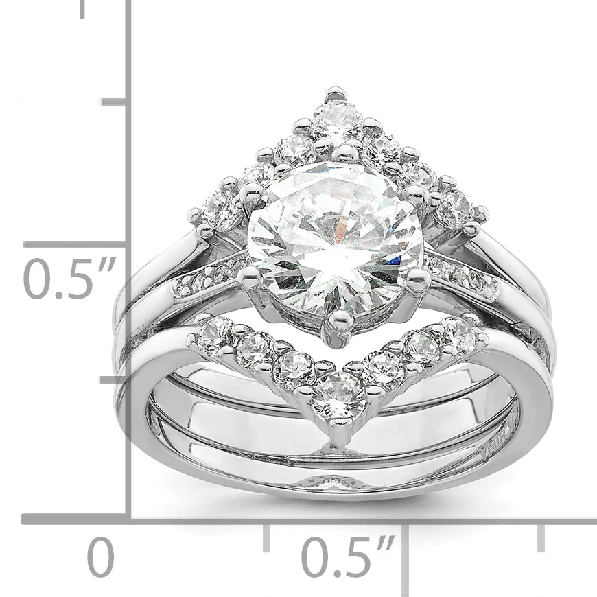 Sterling Silver Rhodium-plated CZ Three Ring Set