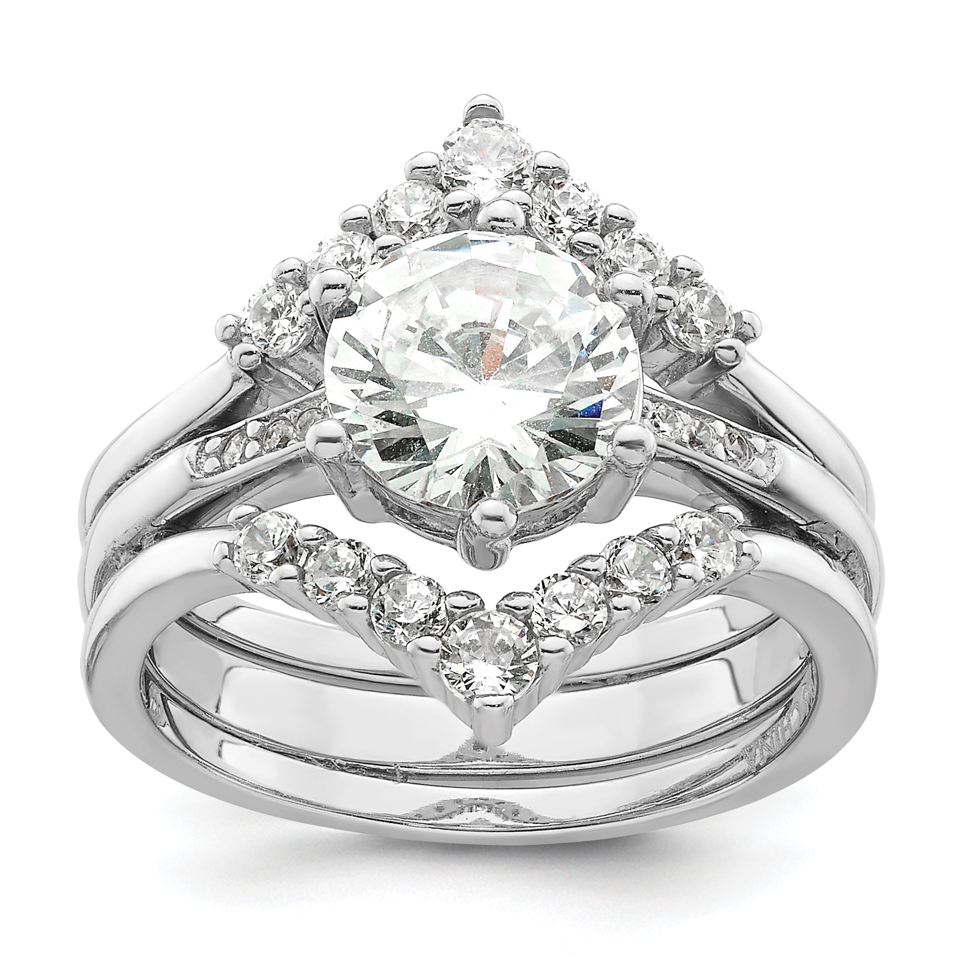 Sterling Silver Rhodium-plated CZ Three Ring Set