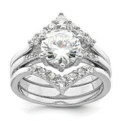 Sterling Silver Rhodium-plated CZ Three Ring Set