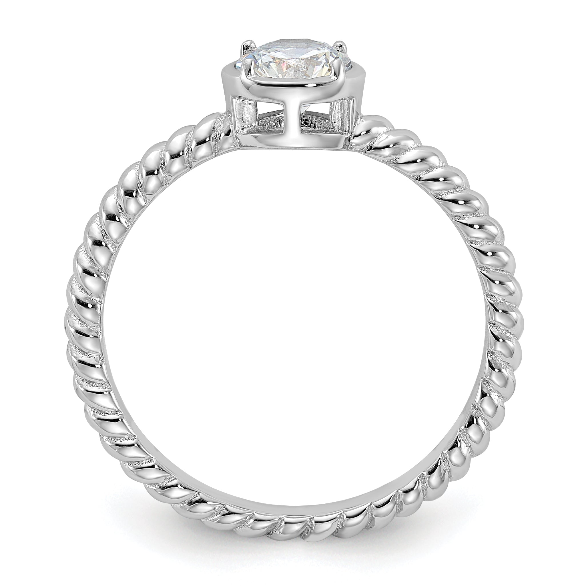 Sterling Silver Rhodium-plated CZ Twisted Ring