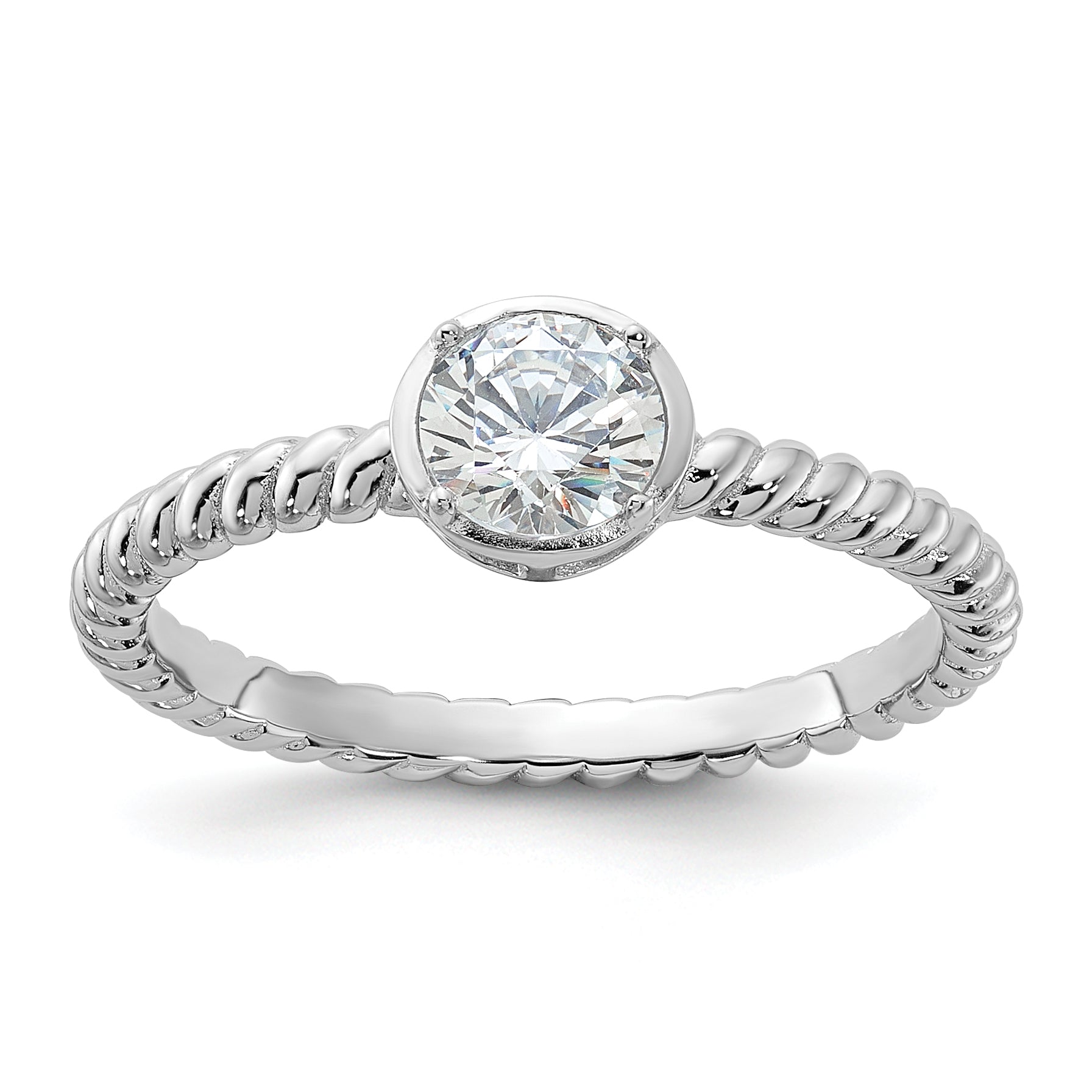 Sterling Silver Rhodium-plated CZ Twisted Ring