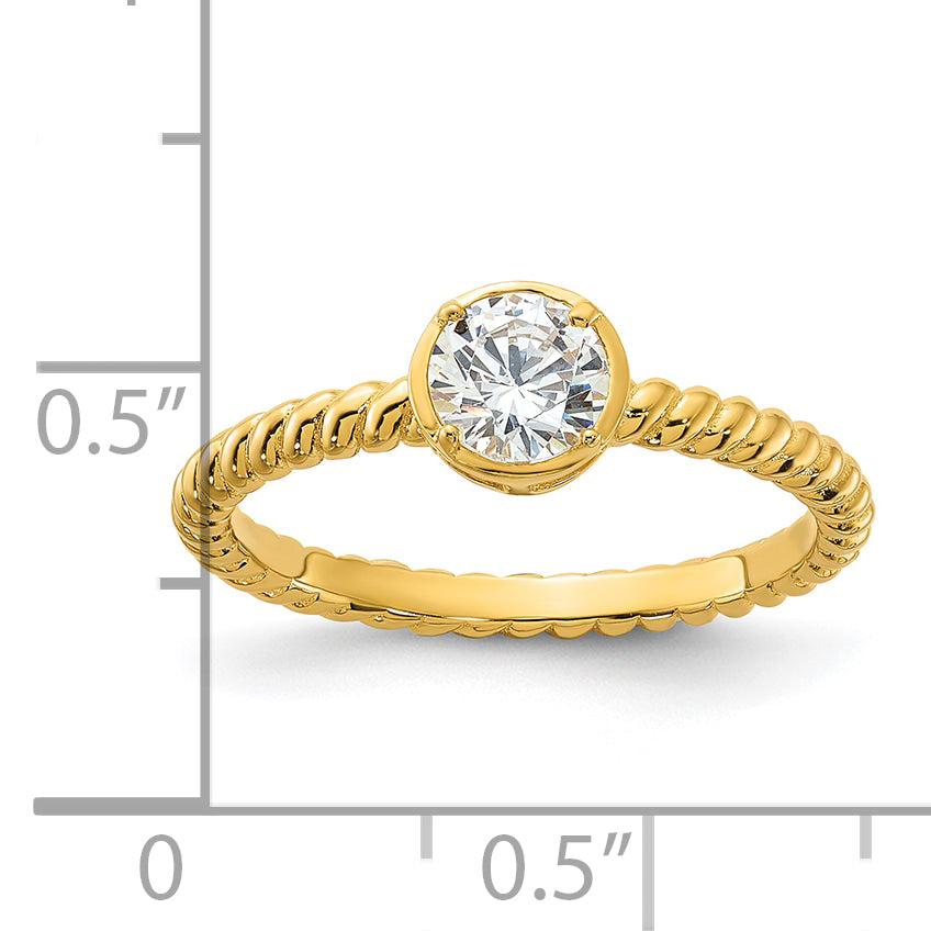 Sterling Silver Gold-tone CZ Twisted Ring