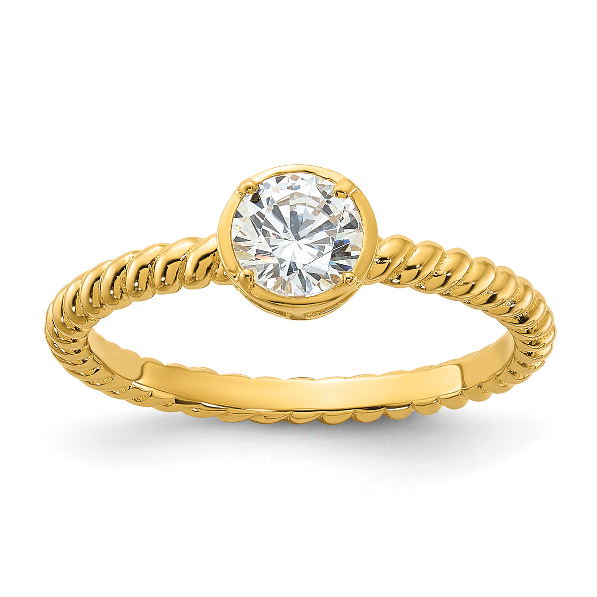 Sterling Silver Gold-tone CZ Twisted Ring