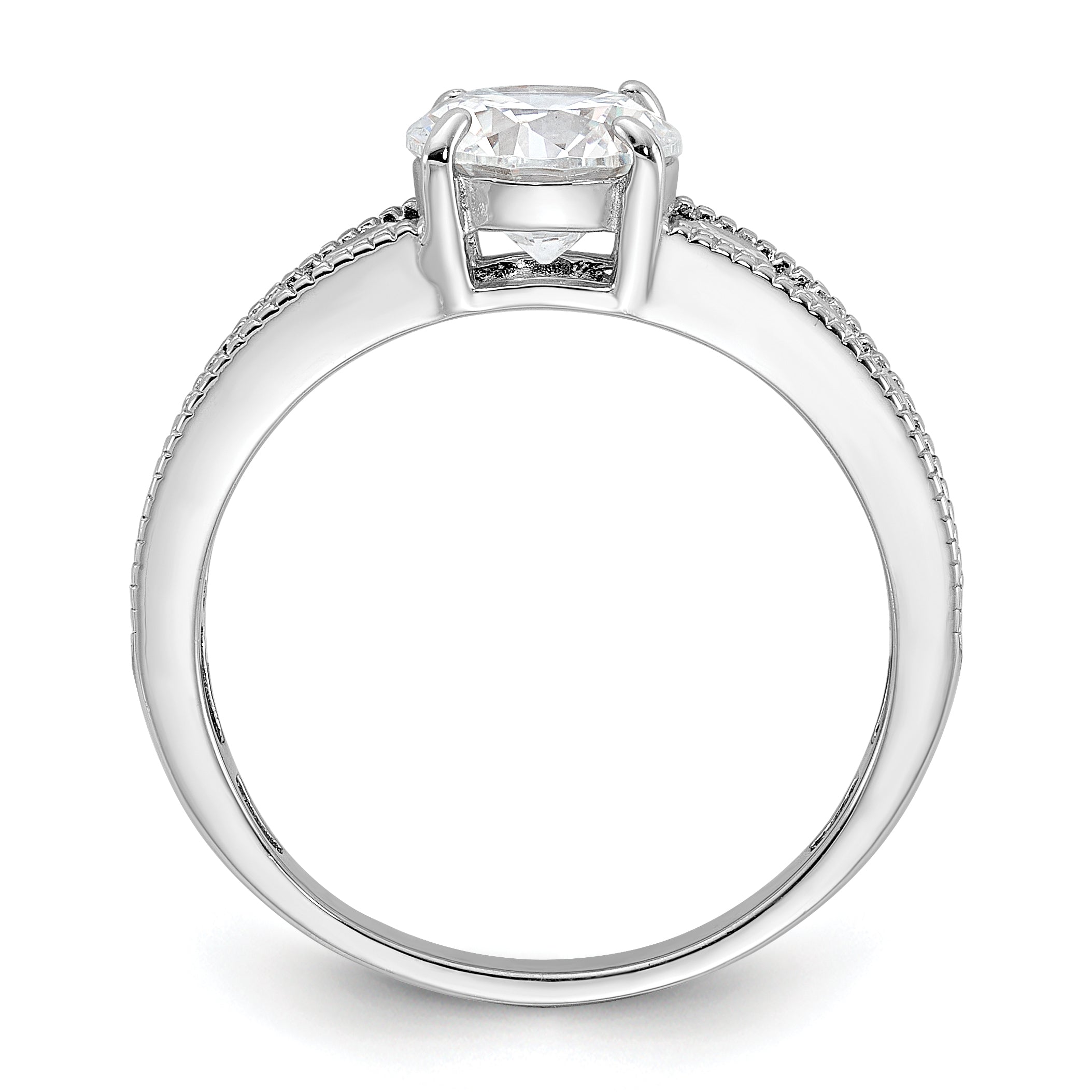 Sterling Silver Rh-plated 7mm Round Channel Set CZ Engagement Ring