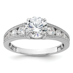 Sterling Silver Rh-plated 7mm Round Channel Set CZ Engagement Ring