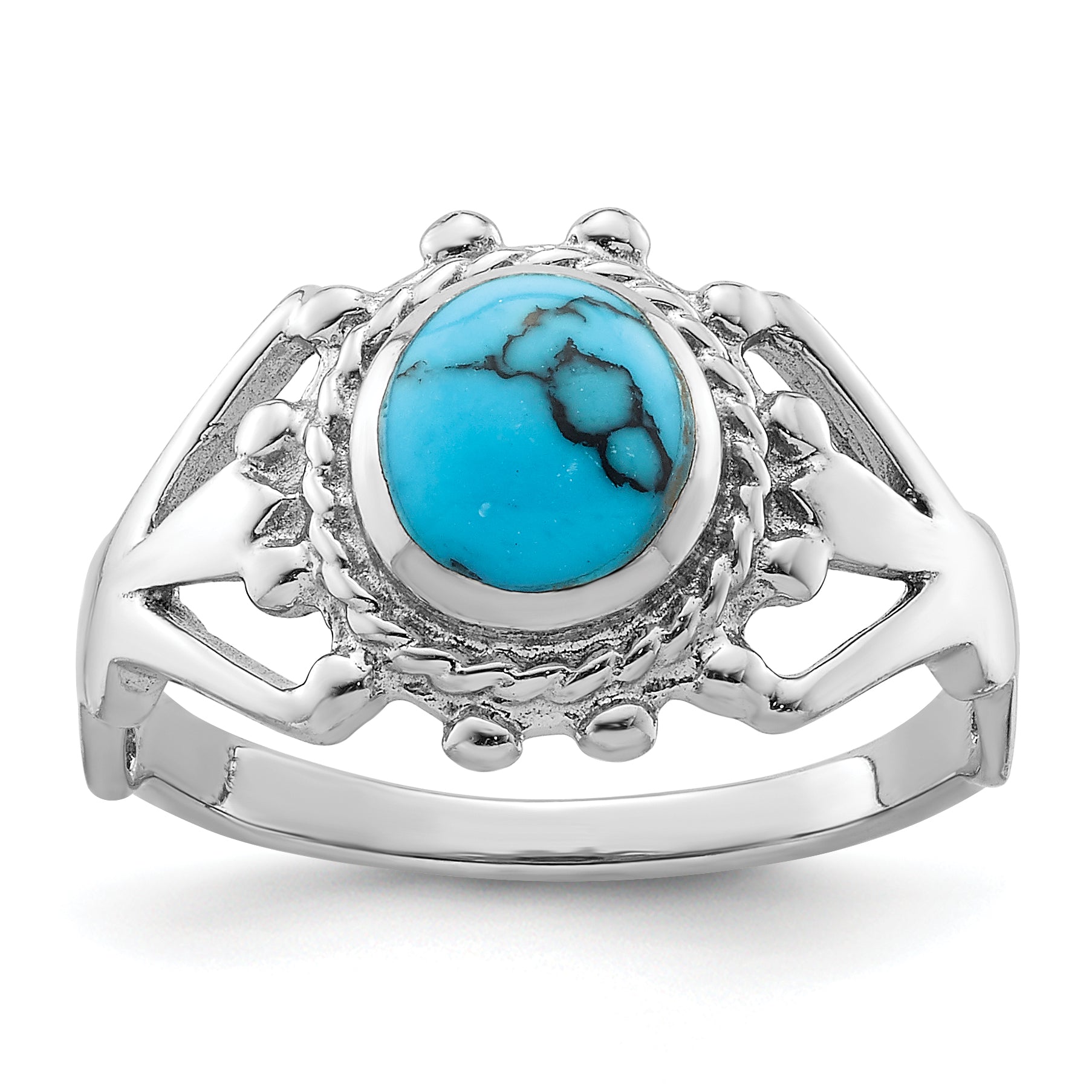 Sterling Silver Rhodium-plated Reconstituted Turquoise Ring