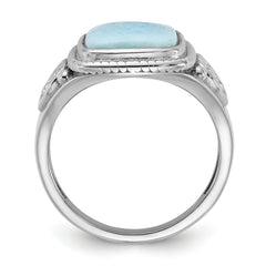 Sterling Silver Rhodium-plated Oxidized with Rectangular Larimar Ring