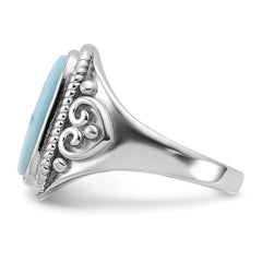 Sterling Silver Rhodium-plated Oxidized with Rectangular Larimar Ring