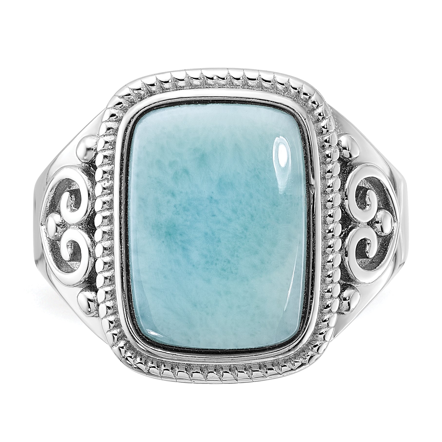 Sterling Silver Rhodium-plated Oxidized with Rectangular Larimar Ring