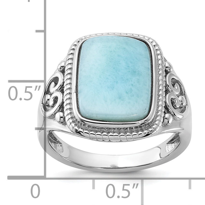 Sterling Silver Rhodium-plated Oxidized with Rectangular Larimar Ring