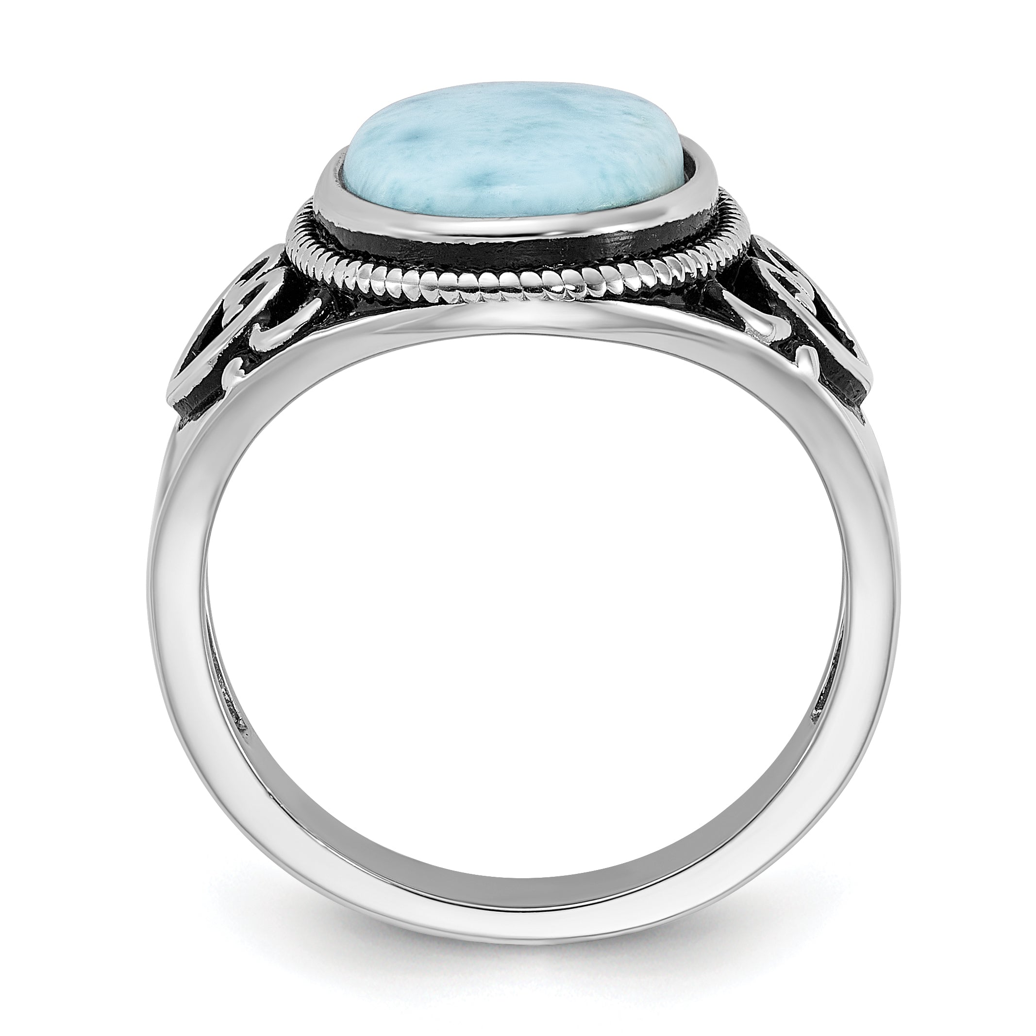 Sterling Silver Rhodium-plated Oxidized with Larimar Ring