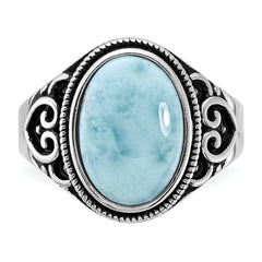 Sterling Silver Rhodium-plated Oxidized with Larimar Ring