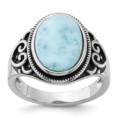 Sterling Silver Rhodium-plated Oxidized with Larimar Ring