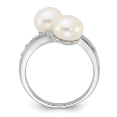 Sterling Silver Rhodium-plated 8-9mm White FWC Pearl/CZ Bypass Ring