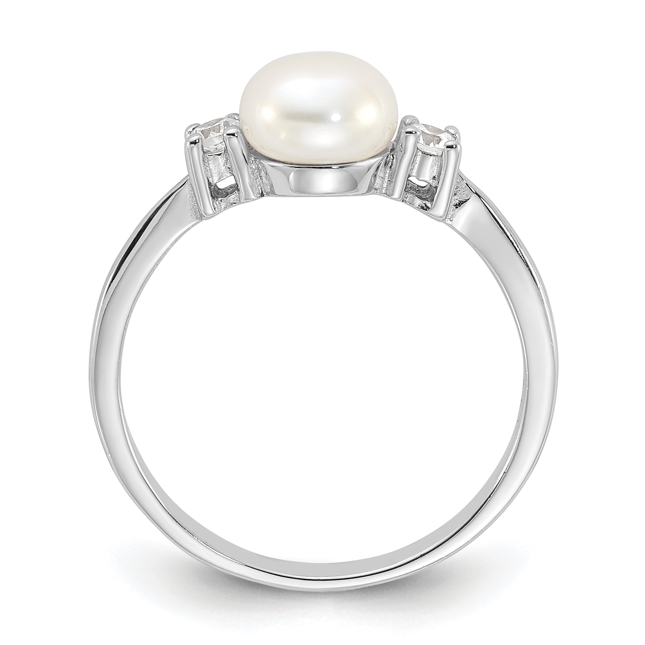 Sterling Silver Rhodium-plated 6-7mm White FWC Pearl and CZ Ring