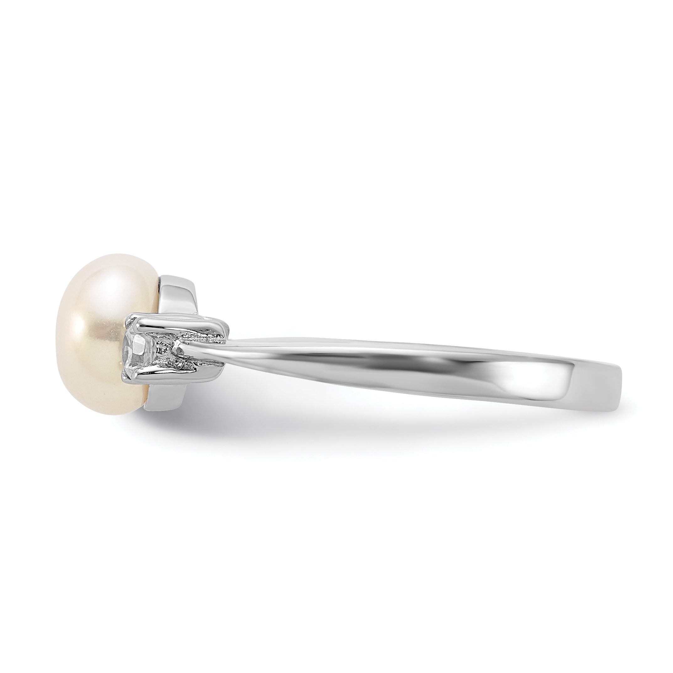 Sterling Silver Rhodium-plated 6-7mm White FWC Pearl and CZ Ring