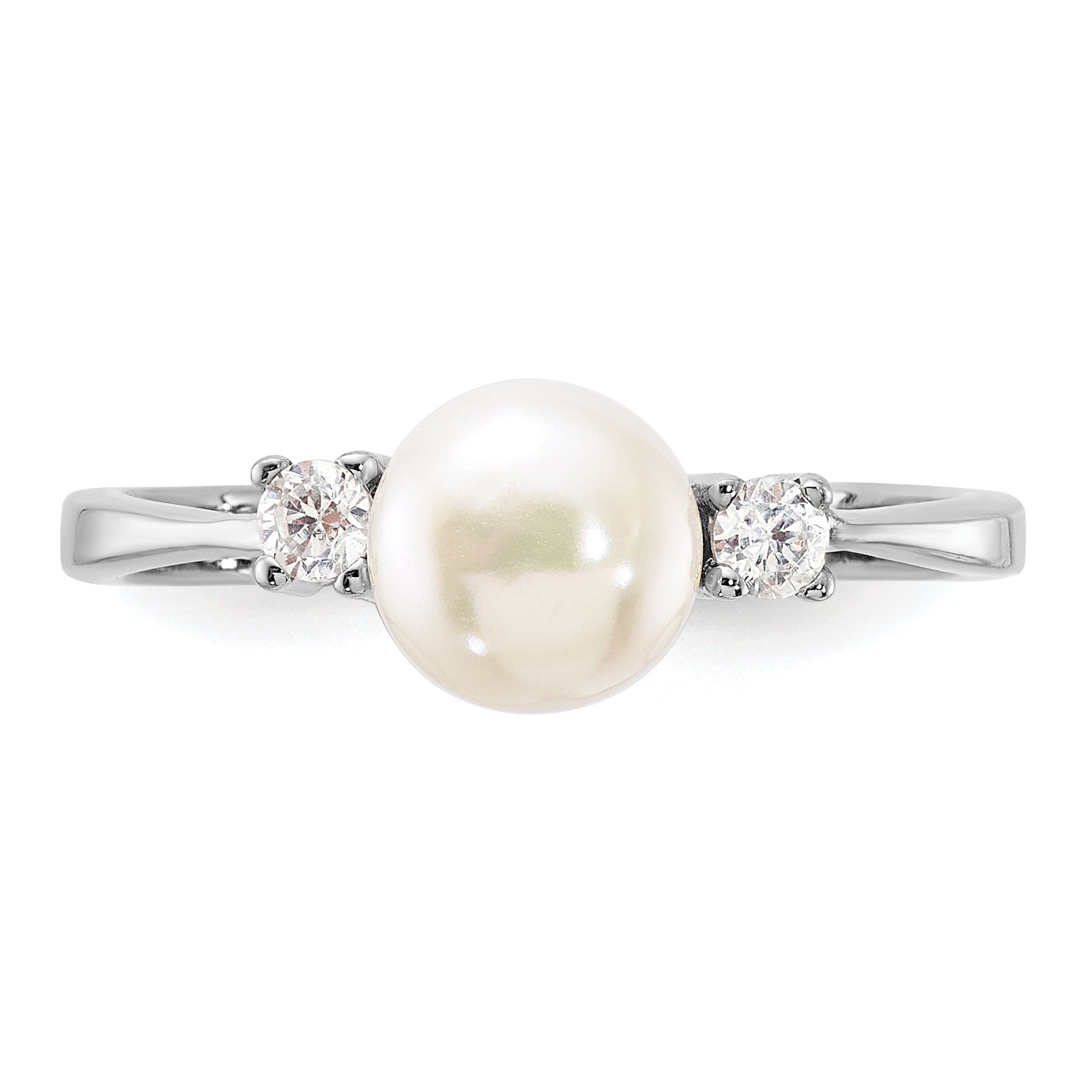 Sterling Silver Rhodium-plated 6-7mm White FWC Pearl and CZ Ring