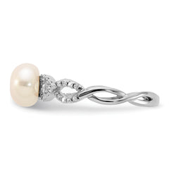 Sterling Silver RH-plated 7-8mm White FWC Pearl and CZ Infinity Ring