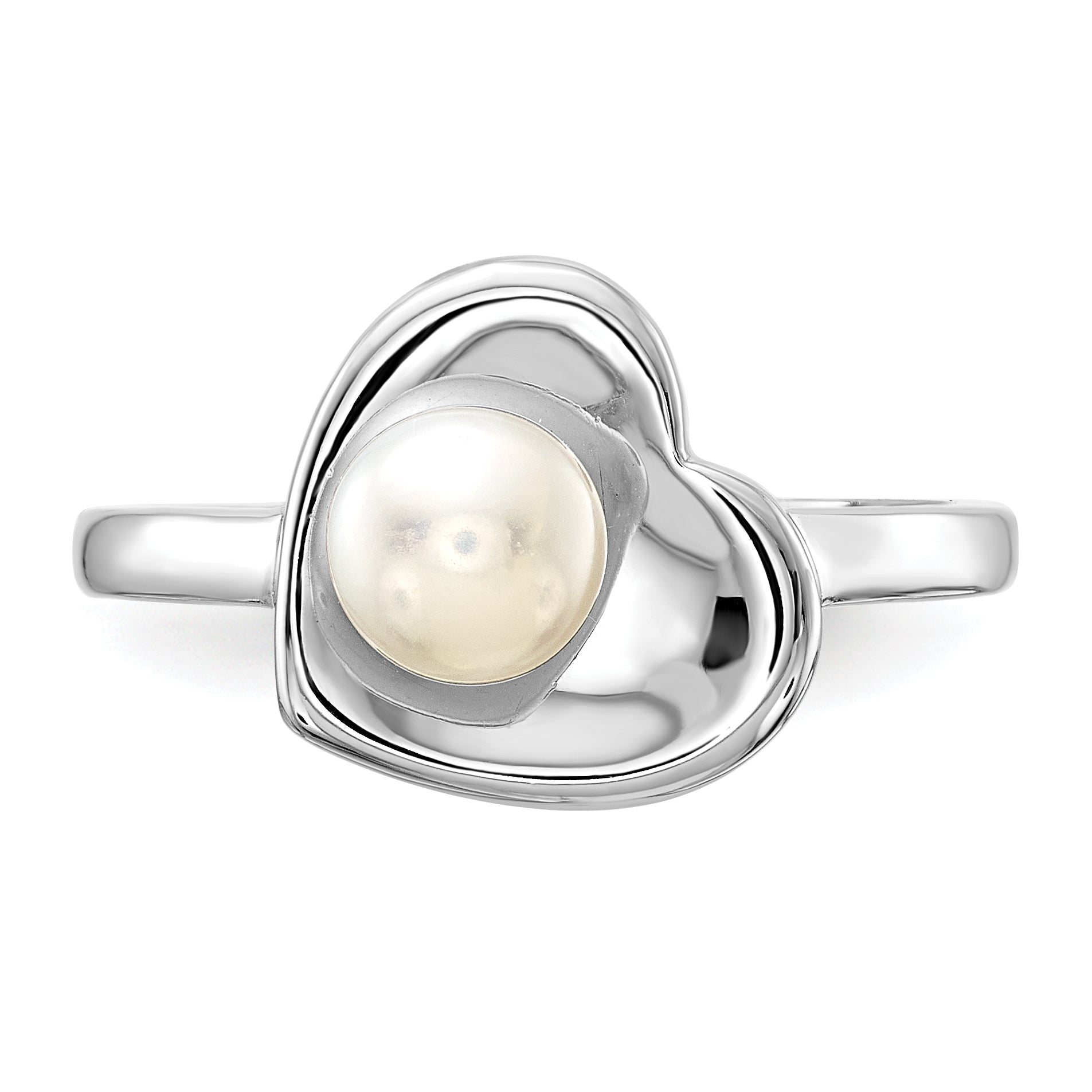 Sterling Silver Rhodium-plated 5-6mm White FWC Pearl Heart Ring