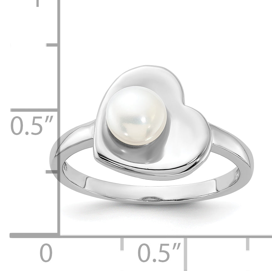 Sterling Silver Rhodium-plated 5-6mm White FWC Pearl Heart Ring