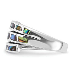 Sterling Silver Rhodium-Plated Polished Abalone Fancy Band Ring