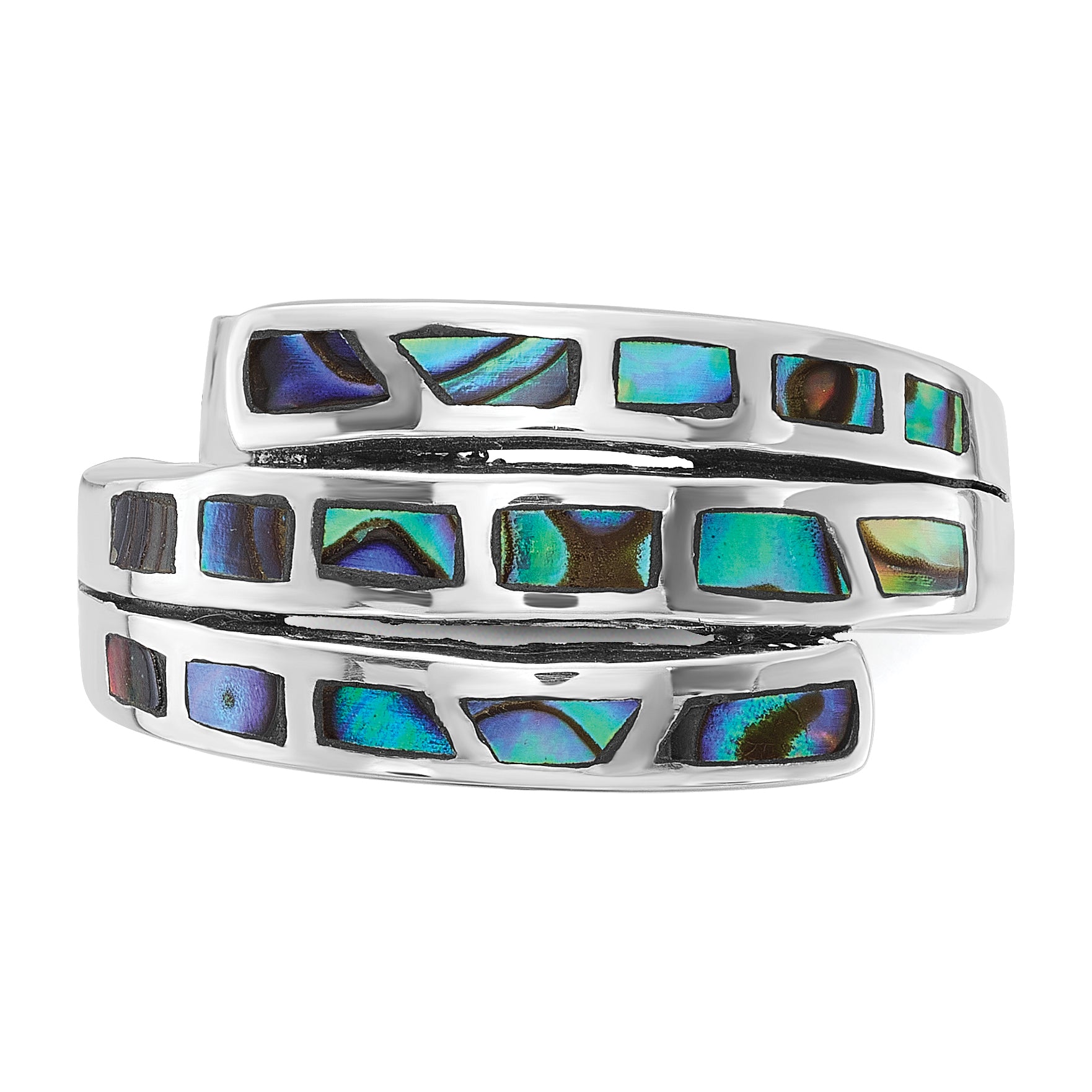 Sterling Silver Rhodium-Plated Polished Abalone Fancy Band Ring