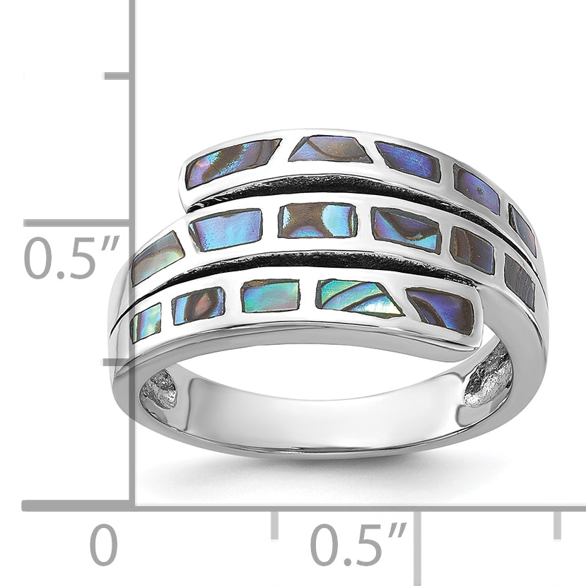 Sterling Silver Rhodium-Plated Polished Abalone Fancy Band Ring