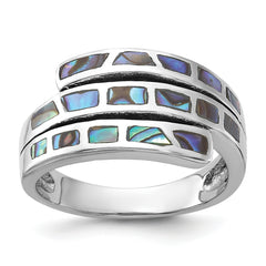 Sterling Silver Rhodium-Plated Polished Abalone Fancy Band Ring