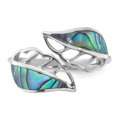 Sterling Silver Rhodium-Plated Polished Abalone Bypass Leaf Ring