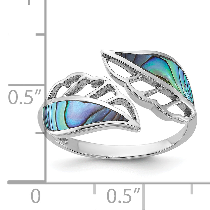 Sterling Silver Rhodium-Plated Polished Abalone Bypass Leaf Ring