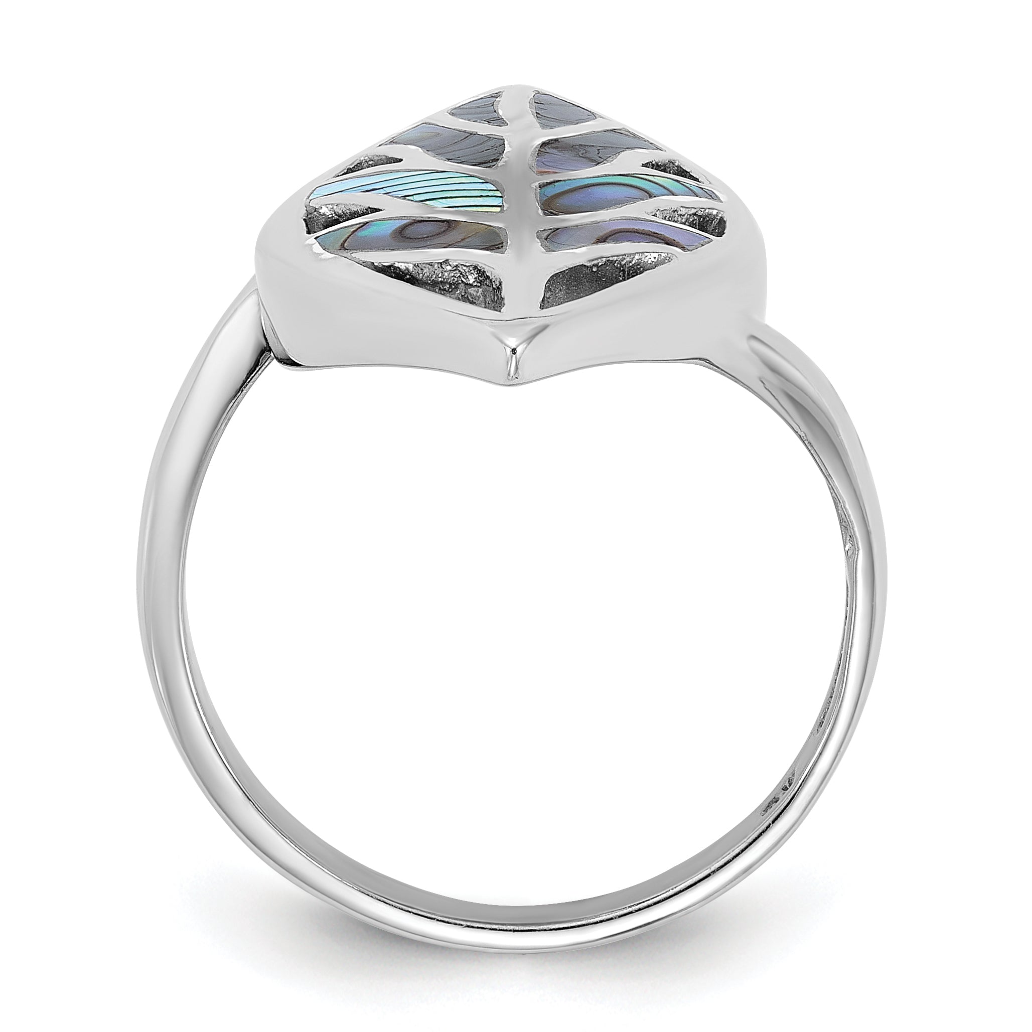 Sterling Silver Rhodium-Plated Polished Abalone Leaf Ring