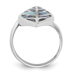 Sterling Silver Rhodium-Plated Polished Abalone Leaf Ring