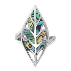 Sterling Silver Rhodium-Plated Polished Abalone Leaf Ring