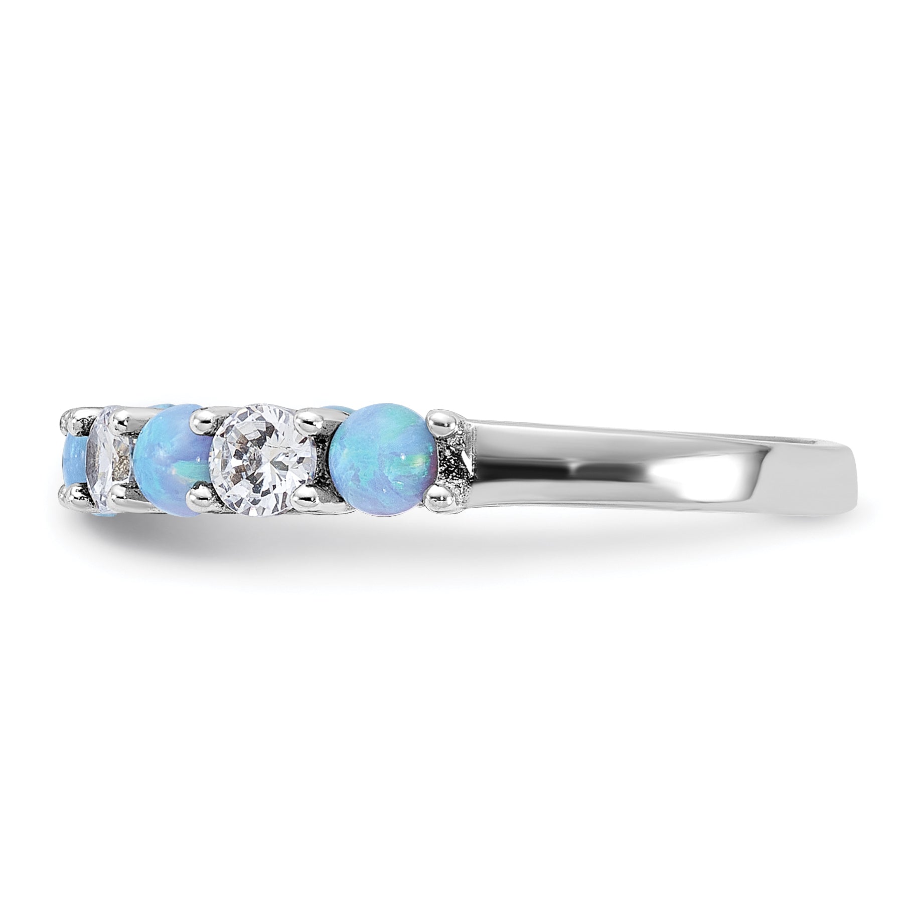 Sterling Silver Rhodium-plated Blue Created Opal and CZ Ring