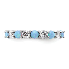 Sterling Silver Rhodium-plated Blue Created Opal and CZ Ring