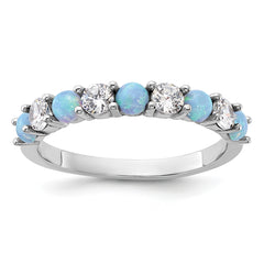 Sterling Silver Rhodium-plated Blue Created Opal and CZ Ring