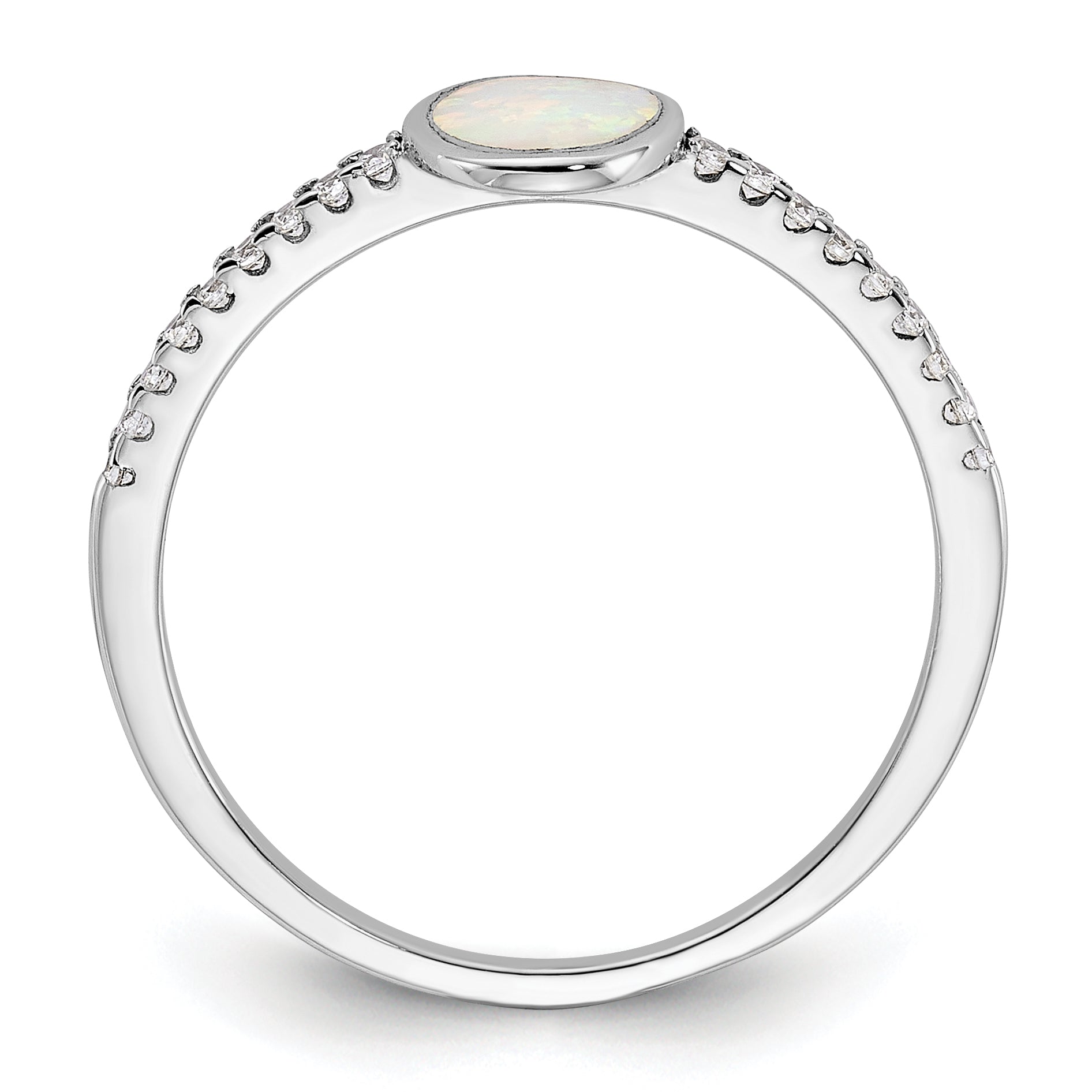 Sterling Silver Rhodium-plated Created Opal and CZ Ring