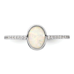 Sterling Silver Rhodium-plated Created Opal and CZ Ring