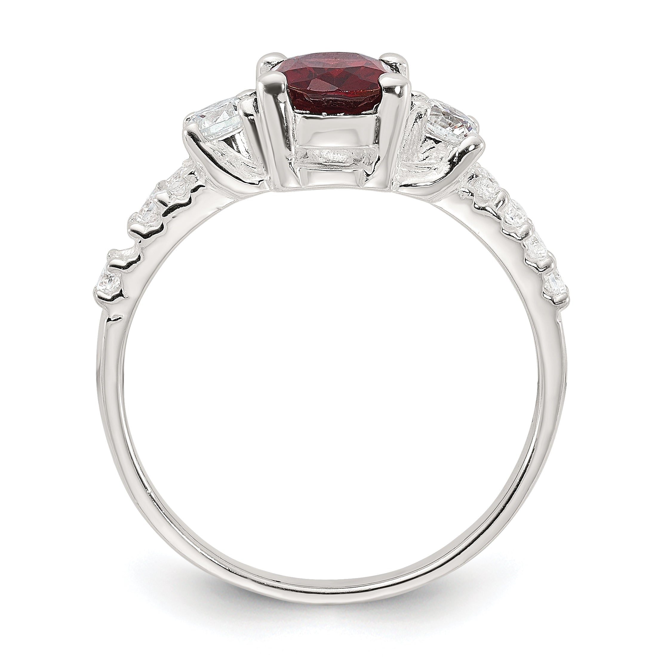 Sterling Silver Polished Garnet and CZ Ring