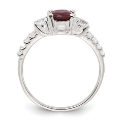 Sterling Silver Polished Garnet and CZ Ring